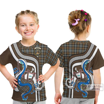 Gordon Weathered Tartan Kid T-Shirt with Epic Bagpipe Style