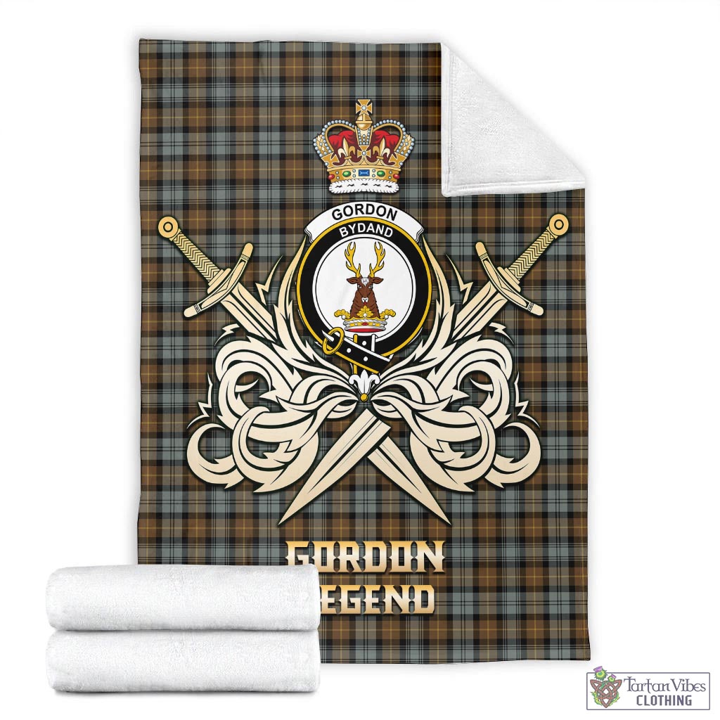 Tartan Vibes Clothing Gordon Weathered Tartan Blanket with Clan Crest and the Golden Sword of Courageous Legacy