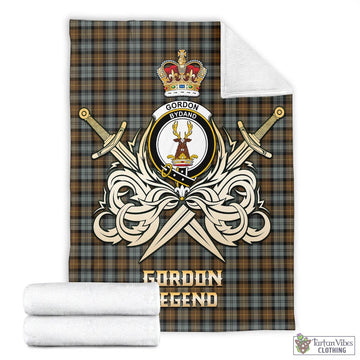 Gordon Weathered Tartan Blanket with Clan Crest and the Golden Sword of Courageous Legacy