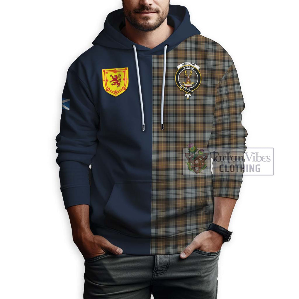 Tartan Vibes Clothing Gordon Weathered Tartan Hoodie with Scottish Lion Royal Arm Half Style