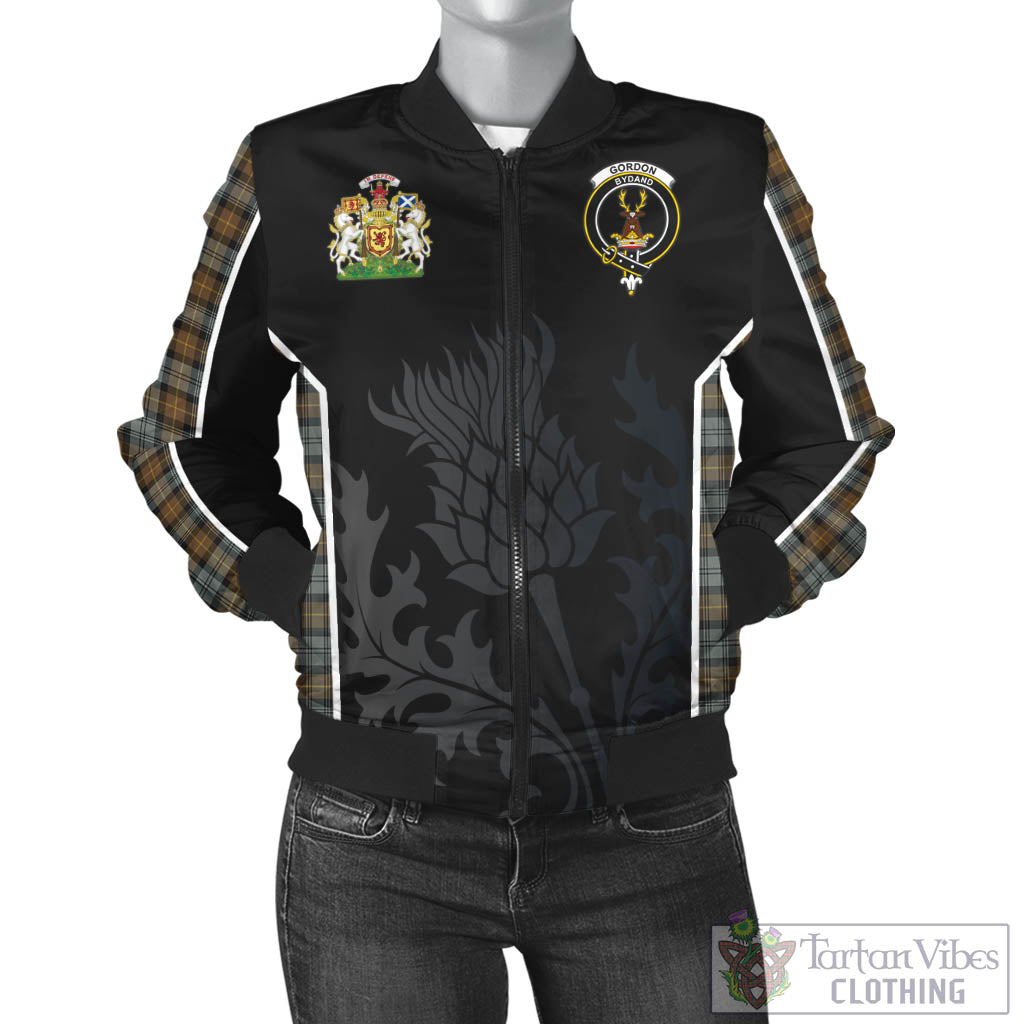 Tartan Vibes Clothing Gordon Weathered Tartan Bomber Jacket with Family Crest and Scottish Thistle Vibes Sport Style