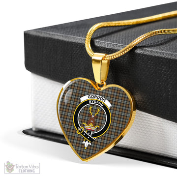 Gordon Weathered Tartan Heart Necklace with Family Crest