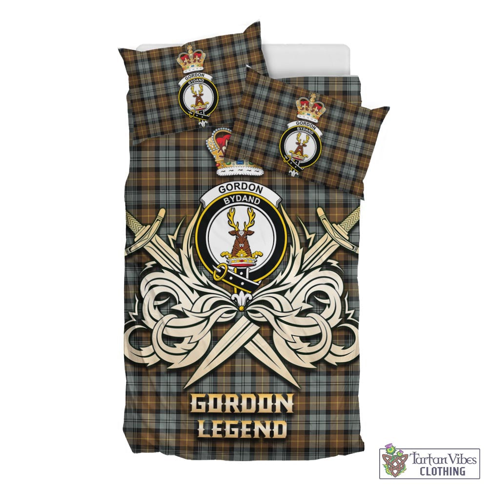 Tartan Vibes Clothing Gordon Weathered Tartan Bedding Set with Clan Crest and the Golden Sword of Courageous Legacy