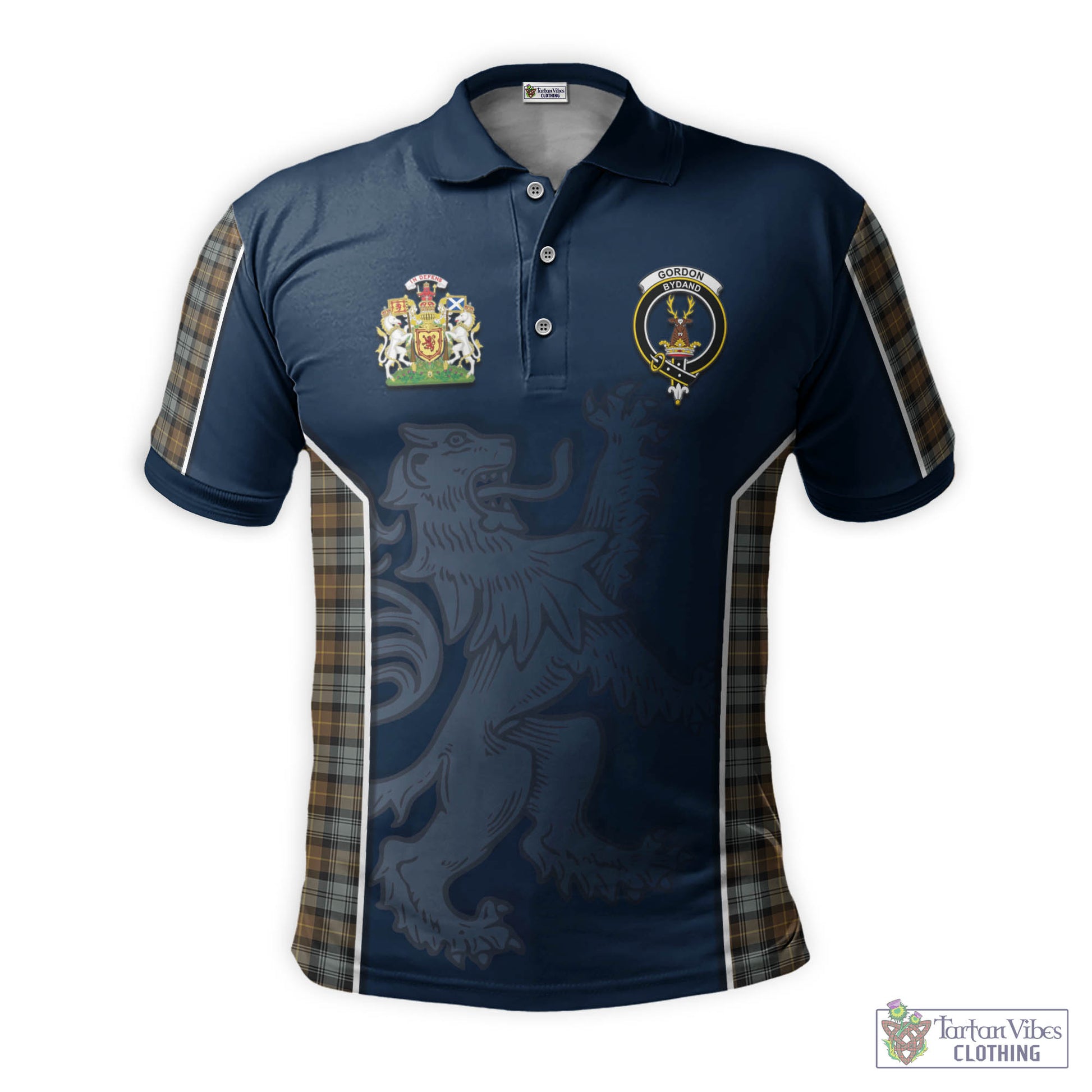 Tartan Vibes Clothing Gordon Weathered Tartan Men's Polo Shirt with Family Crest and Lion Rampant Vibes Sport Style