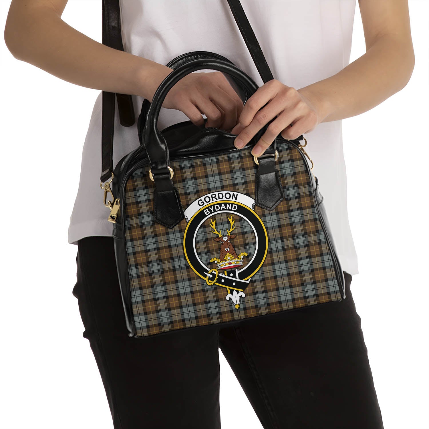 Gordon Weathered Tartan Shoulder Handbags with Family Crest - Tartanvibesclothing