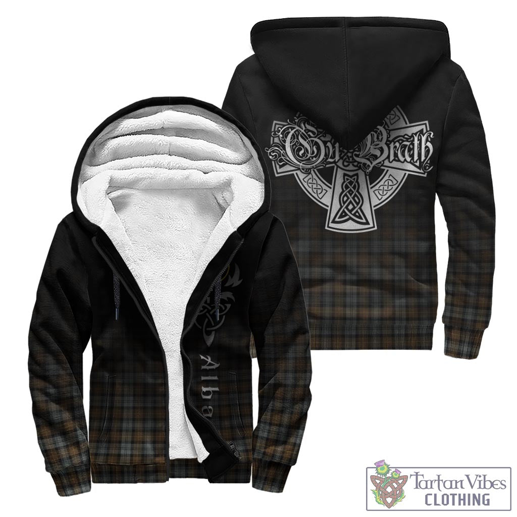 Tartan Vibes Clothing Gordon Weathered Tartan Sherpa Hoodie Featuring Alba Gu Brath Family Crest Celtic Inspired