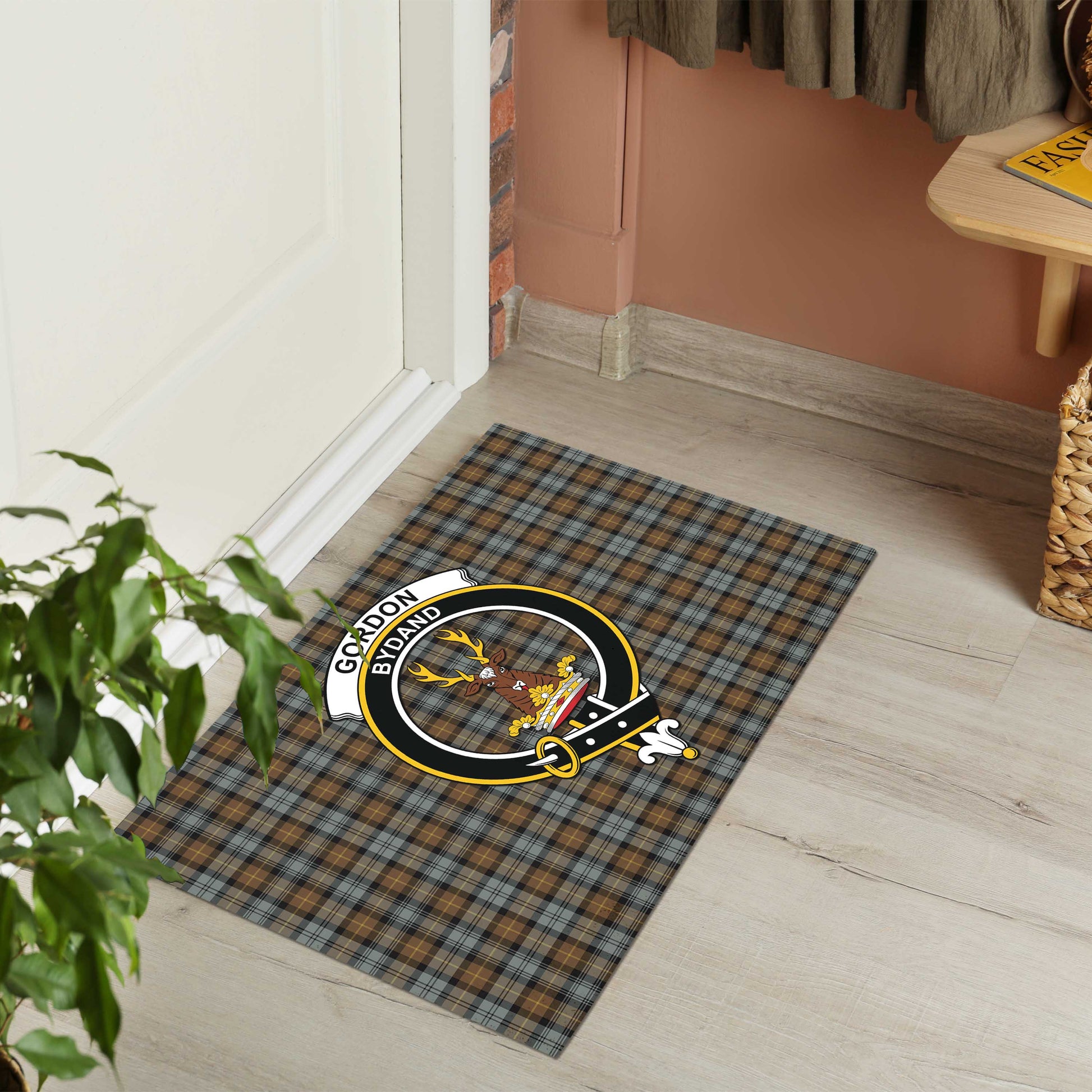 Gordon Weathered Tartan Door Mat with Family Crest - Tartanvibesclothing