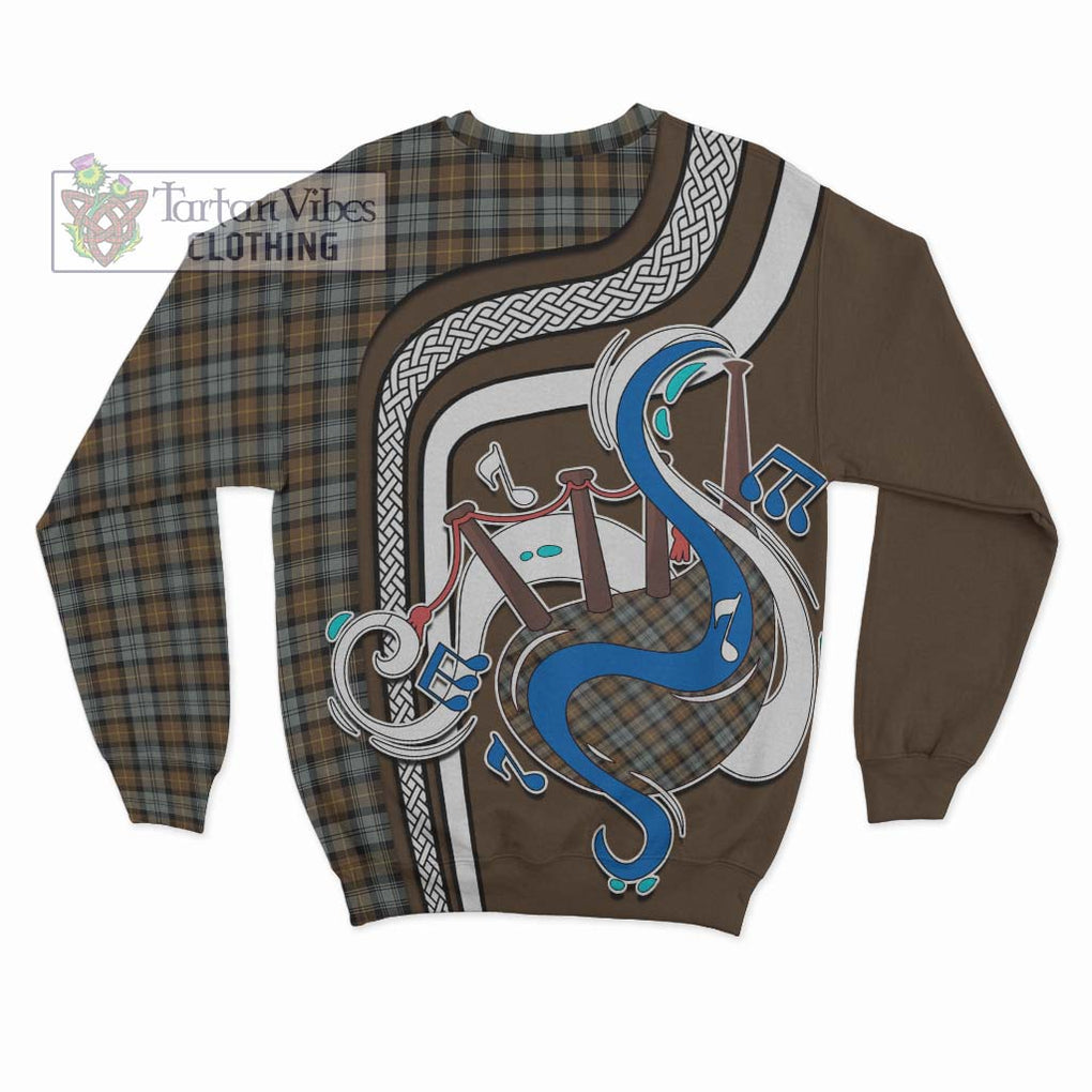 Tartan Vibes Clothing Gordon Weathered Tartan Sweatshirt with Epic Bagpipe Style