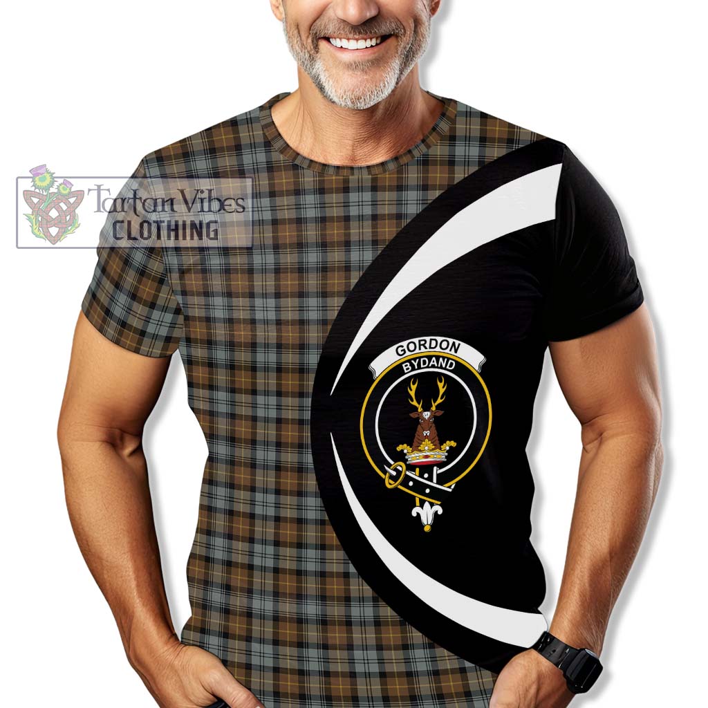 Tartan Vibes Clothing Gordon Weathered Tartan T-Shirt with Family Crest Circle Style