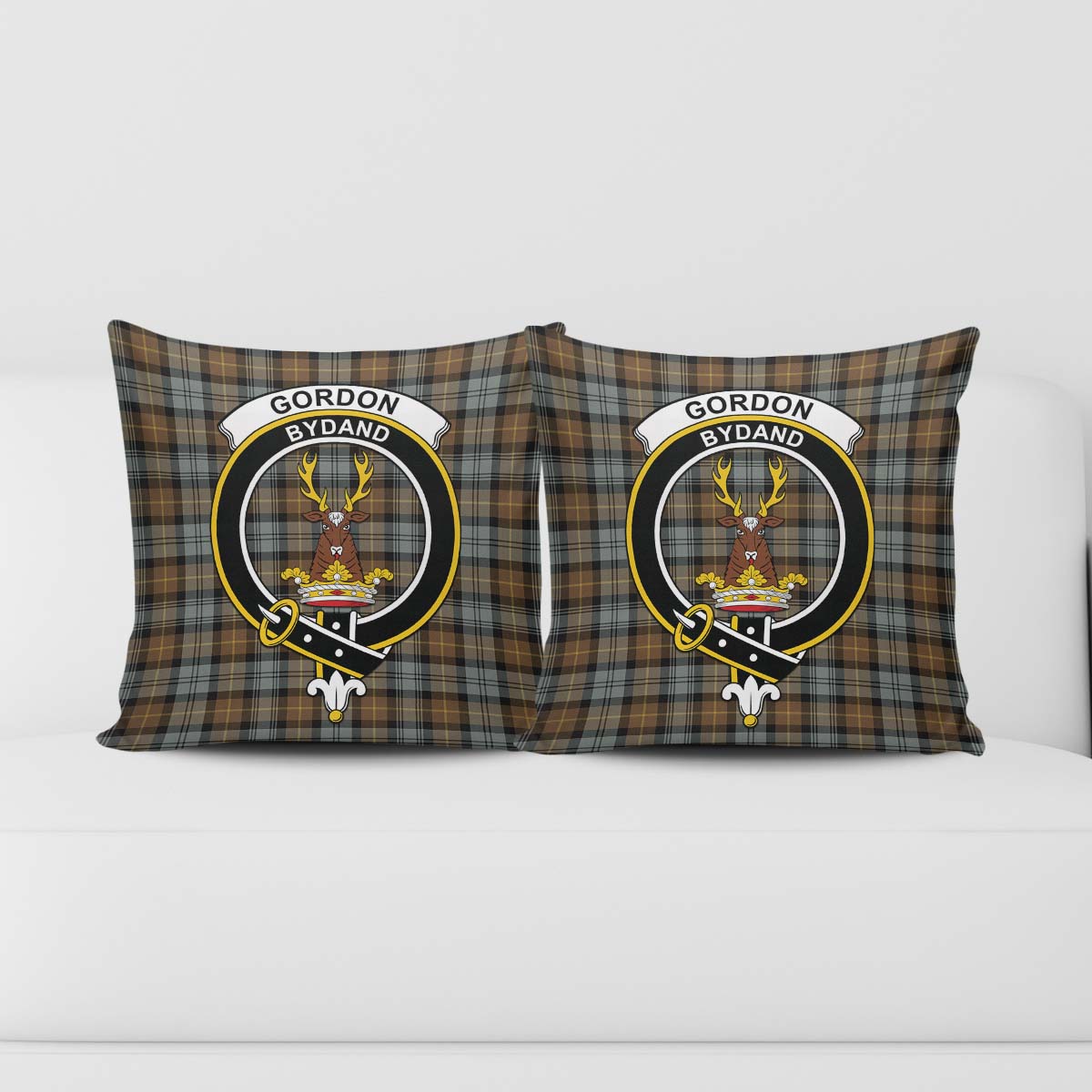 Gordon Weathered Tartan Pillow Cover with Family Crest - Tartanvibesclothing