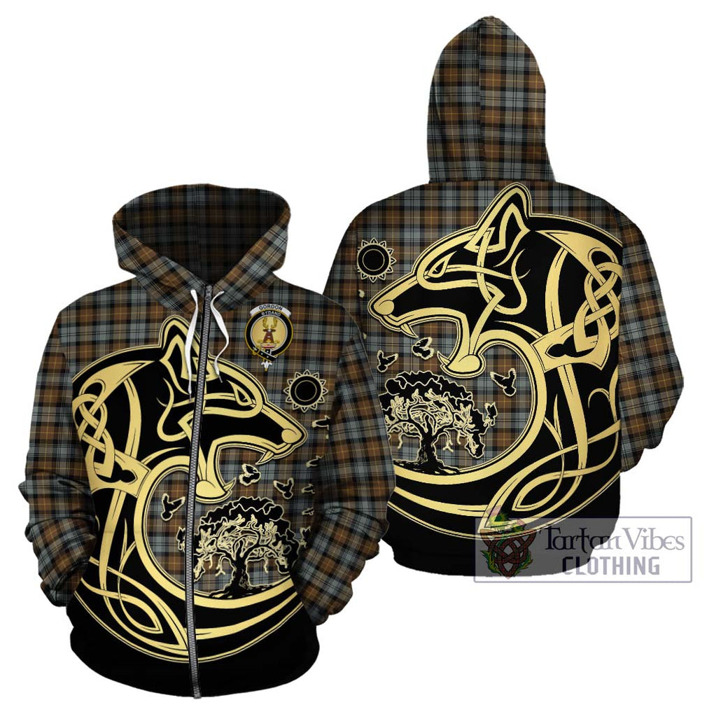 Gordon Weathered Tartan Hoodie with Family Crest Celtic Wolf Style - Tartan Vibes Clothing