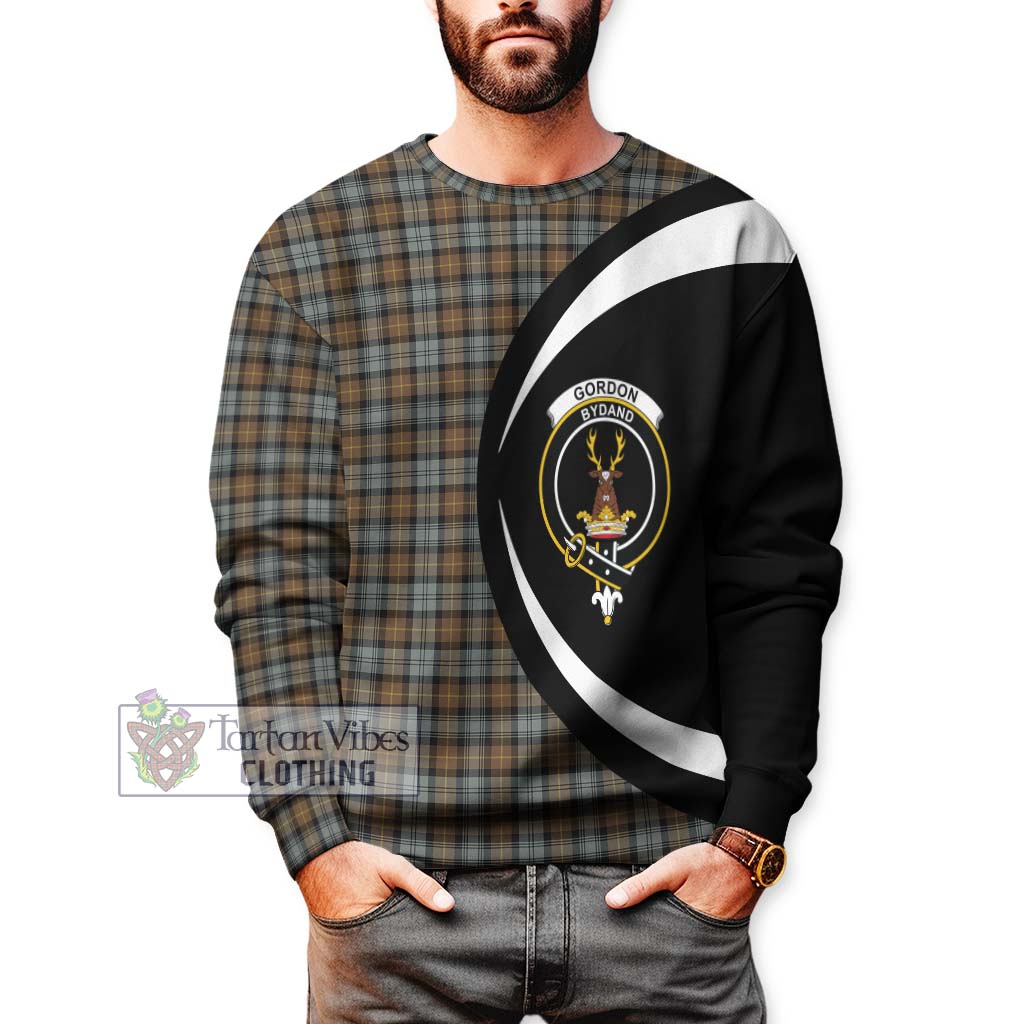 Gordon Weathered Tartan Sweatshirt with Family Crest Circle Style - Tartan Vibes Clothing