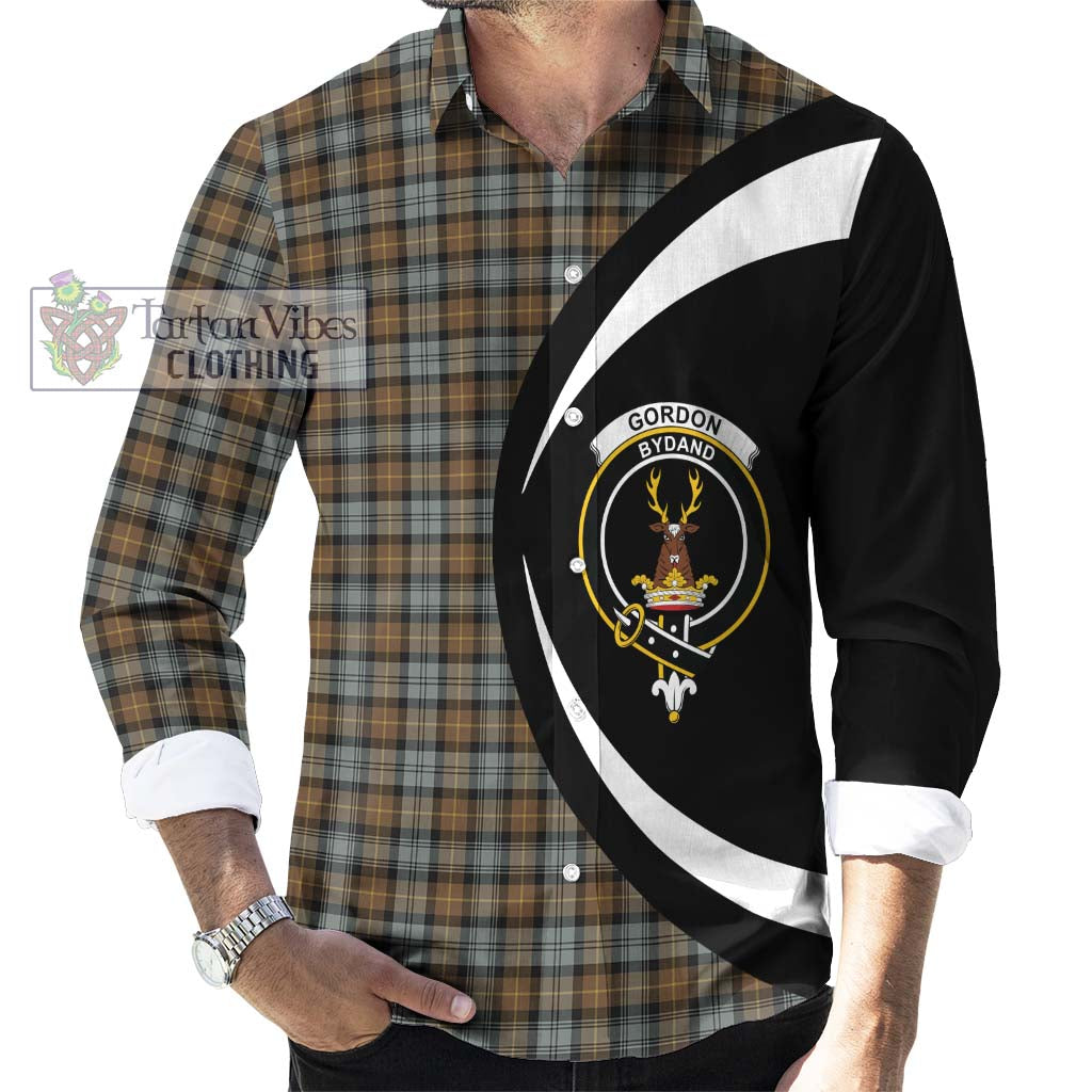 Gordon Weathered Tartan Long Sleeve Button Up with Family Crest Circle Style - Tartan Vibes Clothing