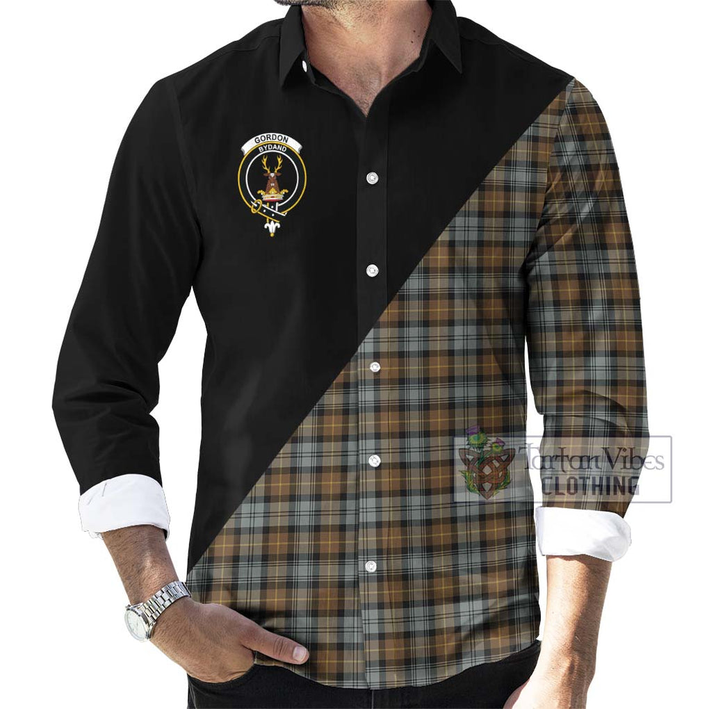 Gordon Weathered Tartan Long Sleeve Button Shirt with Family Crest and Military Logo Style - Tartanvibesclothing Shop