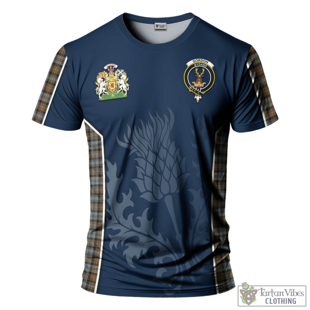 Tartan Vibes Clothing Gordon Weathered Tartan T-Shirt with Family Crest and Scottish Thistle Vibes Sport Style