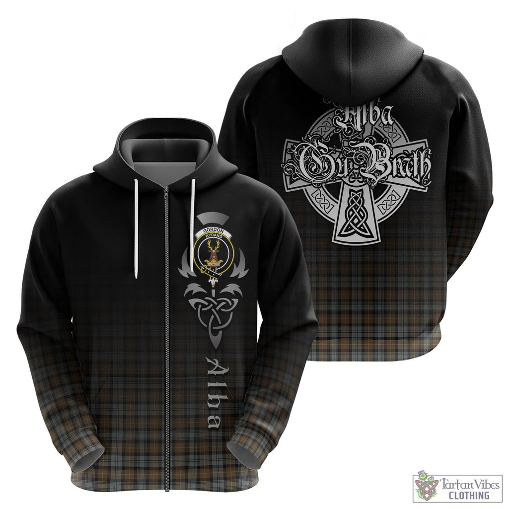 Tartan Vibes Clothing Gordon Weathered Tartan Hoodie Featuring Alba Gu Brath Family Crest Celtic Inspired