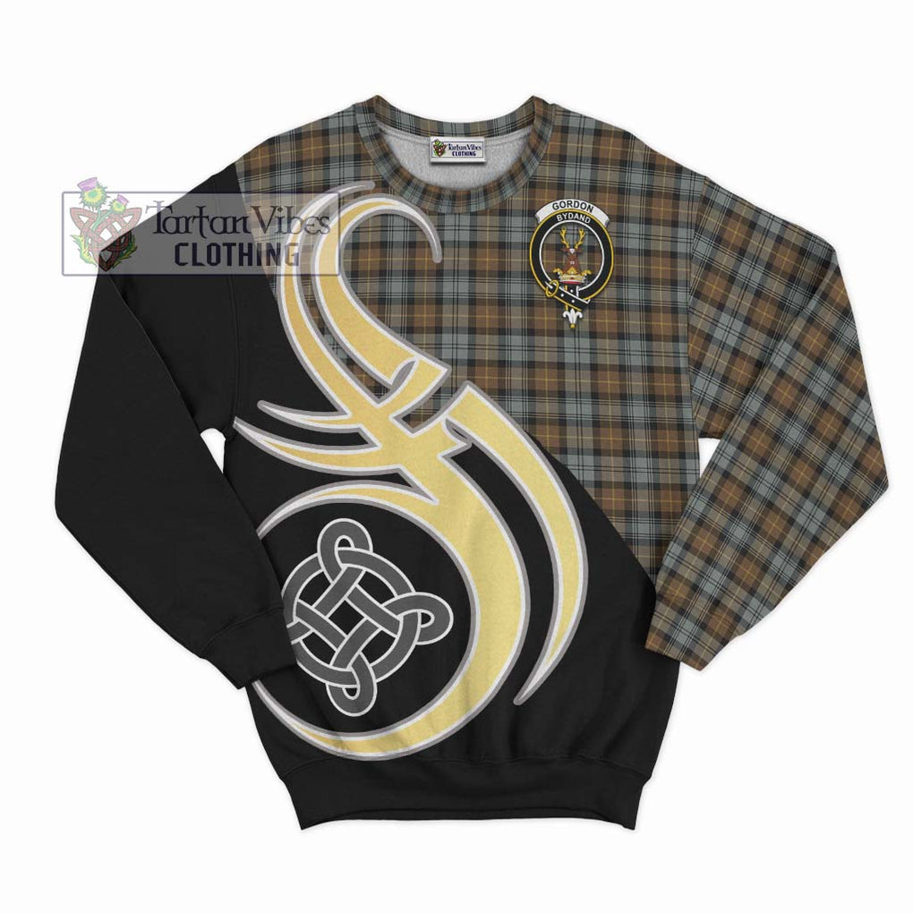 Gordon Weathered Tartan Sweatshirt with Family Crest and Celtic Symbol Style - Tartan Vibes Clothing