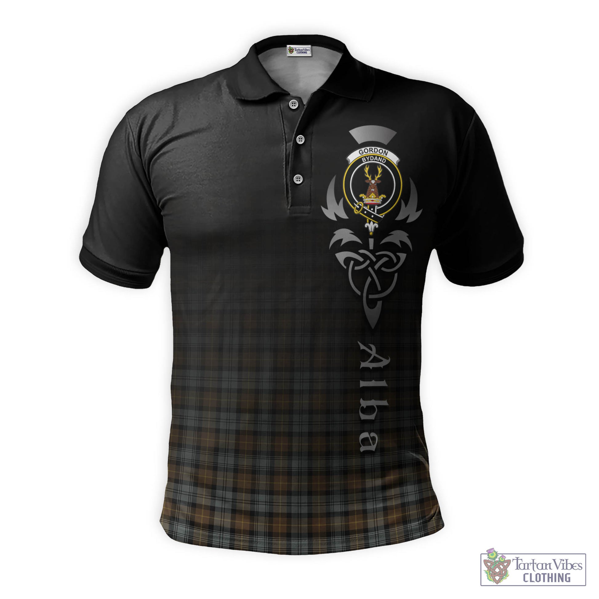 Tartan Vibes Clothing Gordon Weathered Tartan Polo Shirt Featuring Alba Gu Brath Family Crest Celtic Inspired