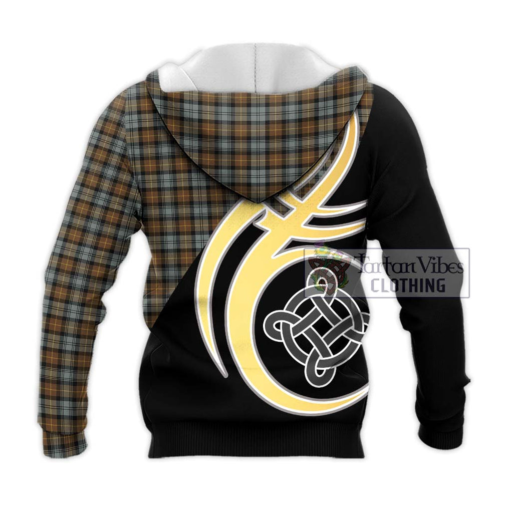 Gordon Weathered Tartan Knitted Hoodie with Family Crest and Celtic Symbol Style - Tartan Vibes Clothing