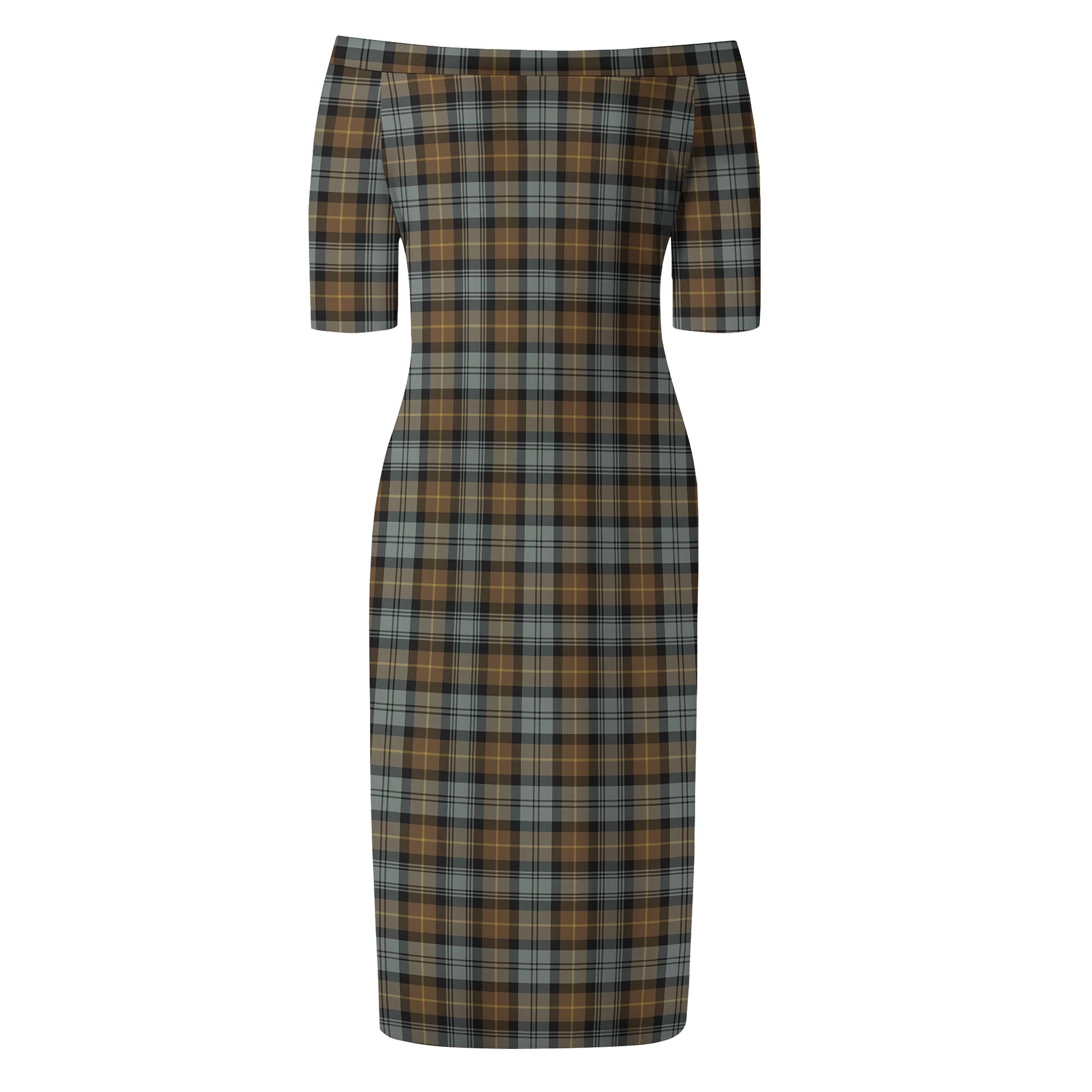 Gordon Weathered Tartan Off Shoulder Lady Dress - Tartanvibesclothing