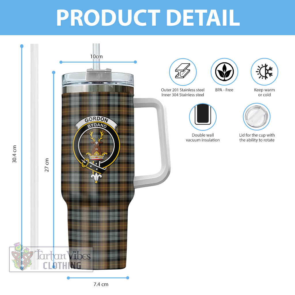 Tartan Vibes Clothing Gordon Weathered Tartan and Family Crest Tumbler with Handle