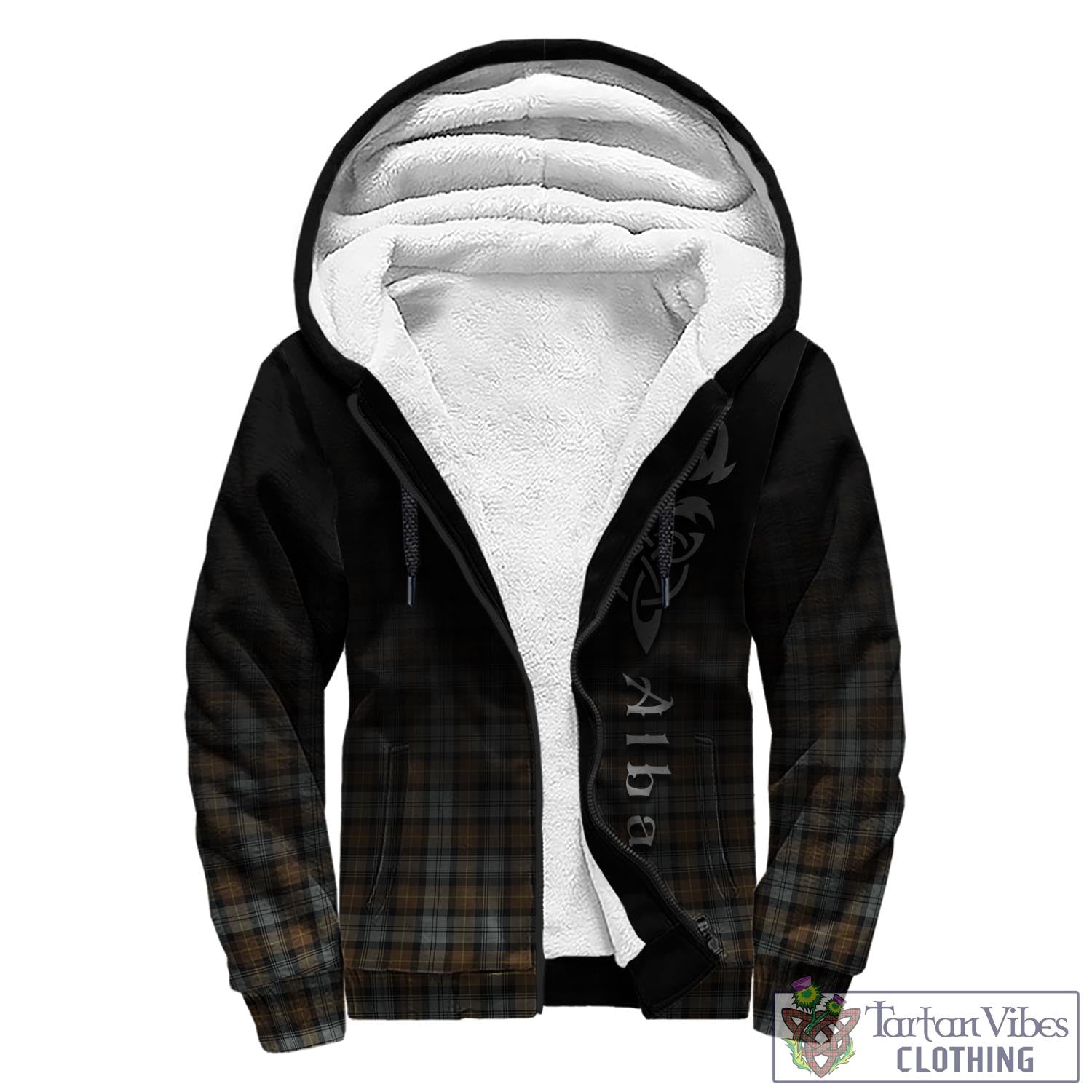 Tartan Vibes Clothing Gordon Weathered Tartan Sherpa Hoodie Featuring Alba Gu Brath Family Crest Celtic Inspired