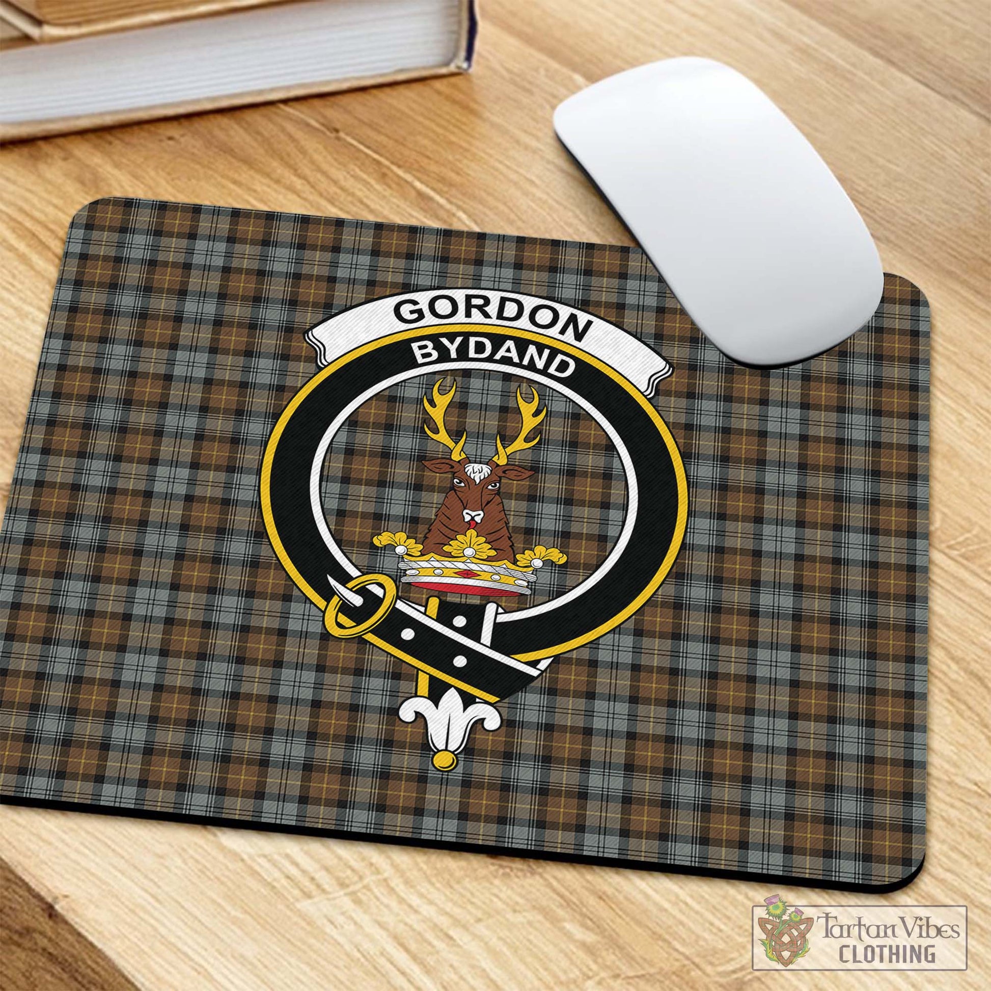 Tartan Vibes Clothing Gordon Weathered Tartan Mouse Pad with Family Crest