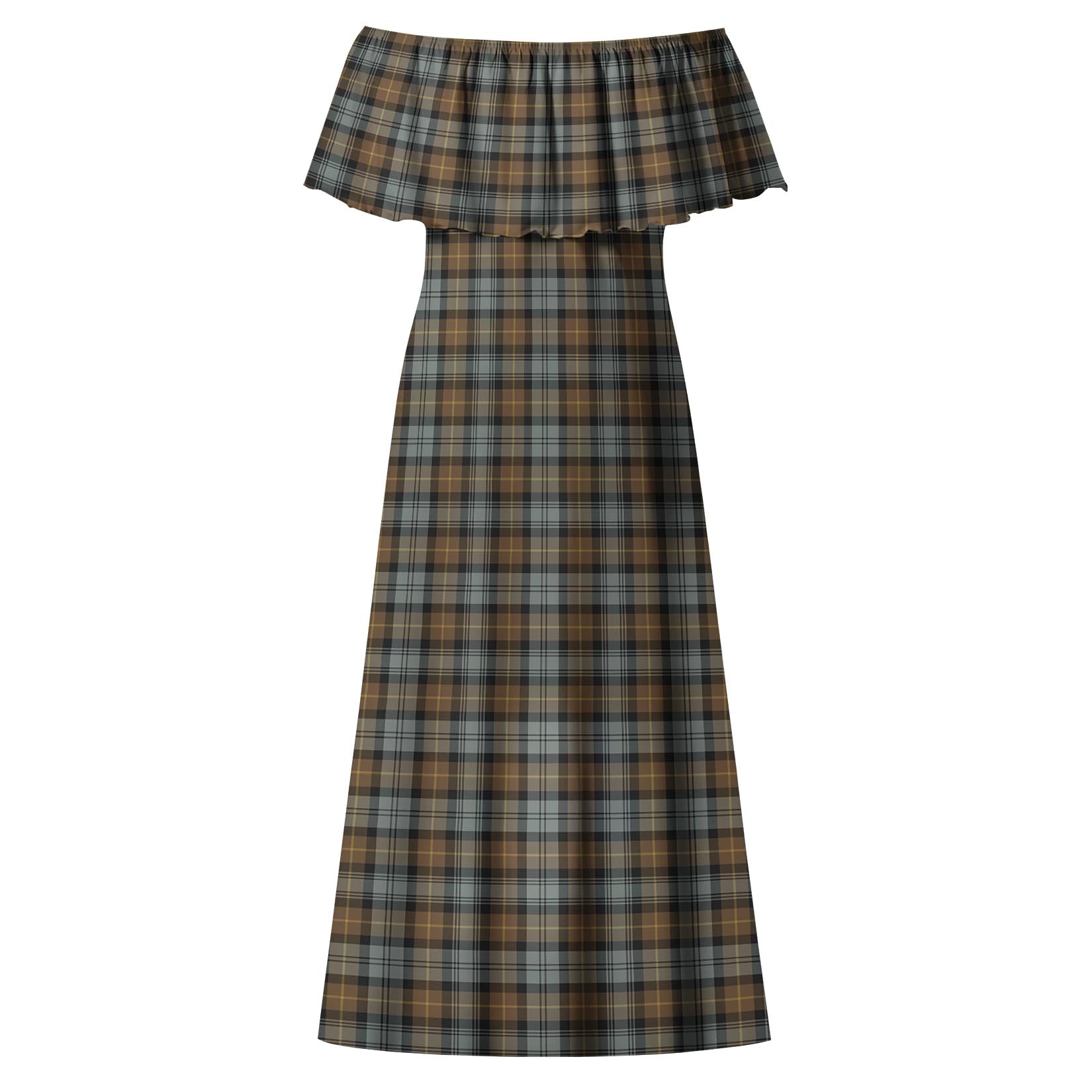 Gordon Weathered Tartan Off Shoulder Long Dress - Tartanvibesclothing