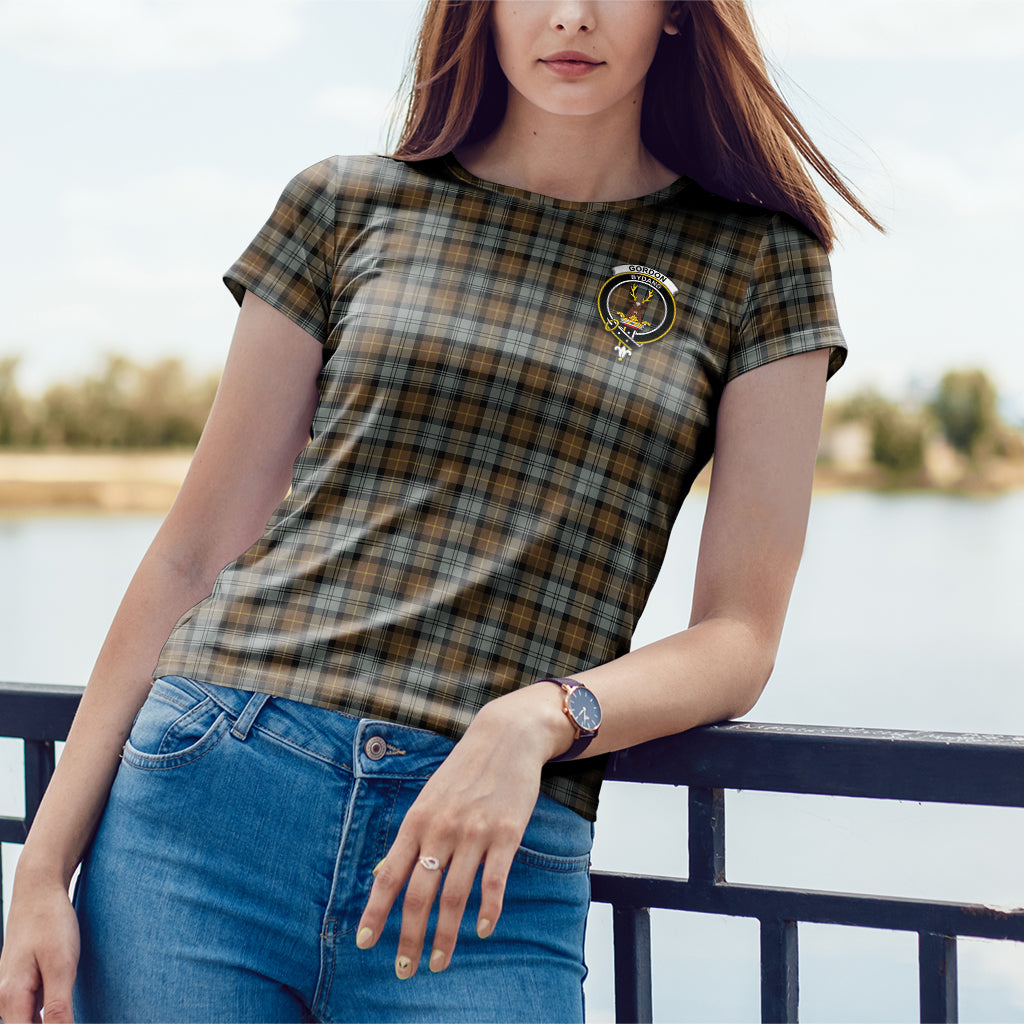 Gordon Weathered Tartan T-Shirt with Family Crest - Tartan Vibes Clothing