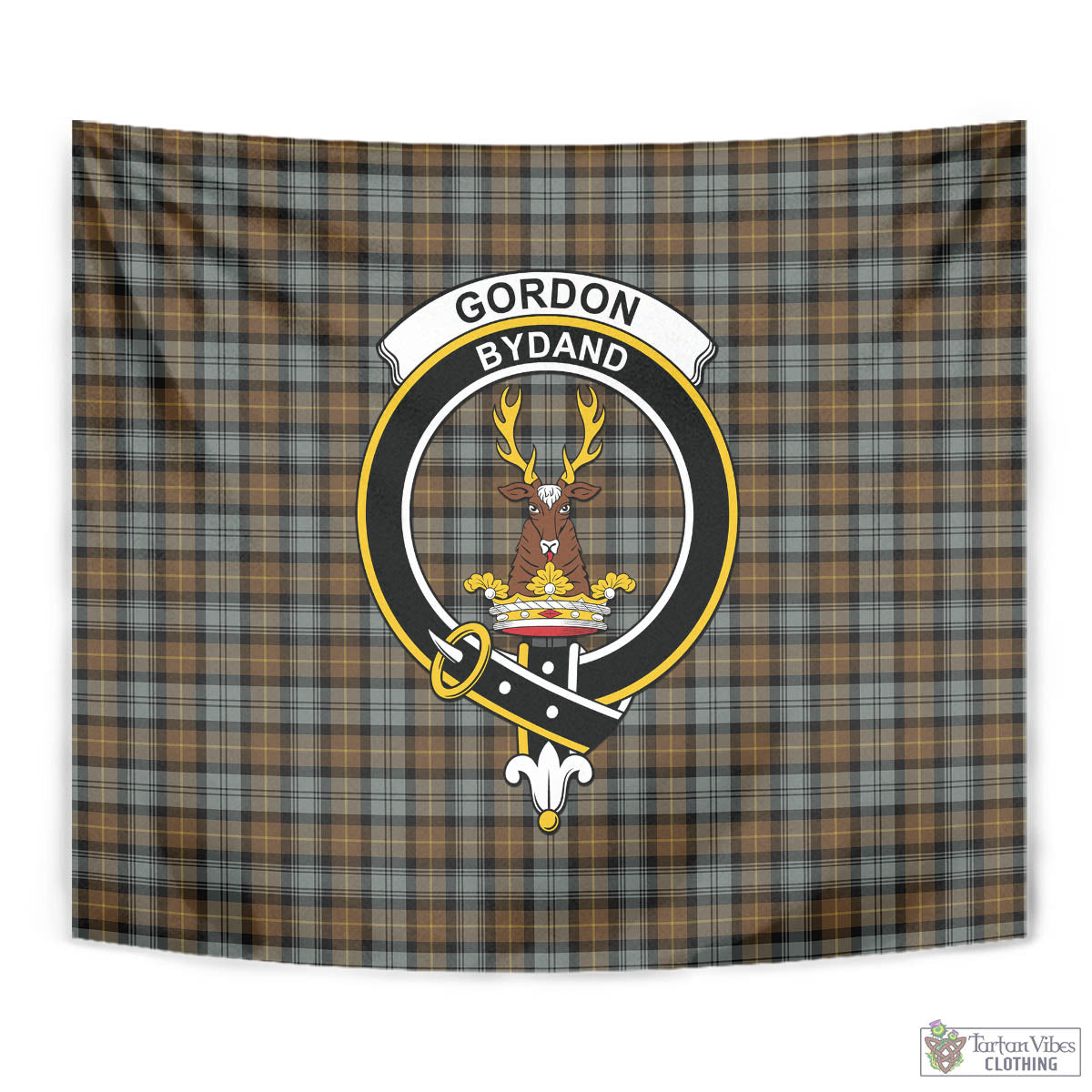 Tartan Vibes Clothing Gordon Weathered Tartan Tapestry Wall Hanging and Home Decor for Room with Family Crest