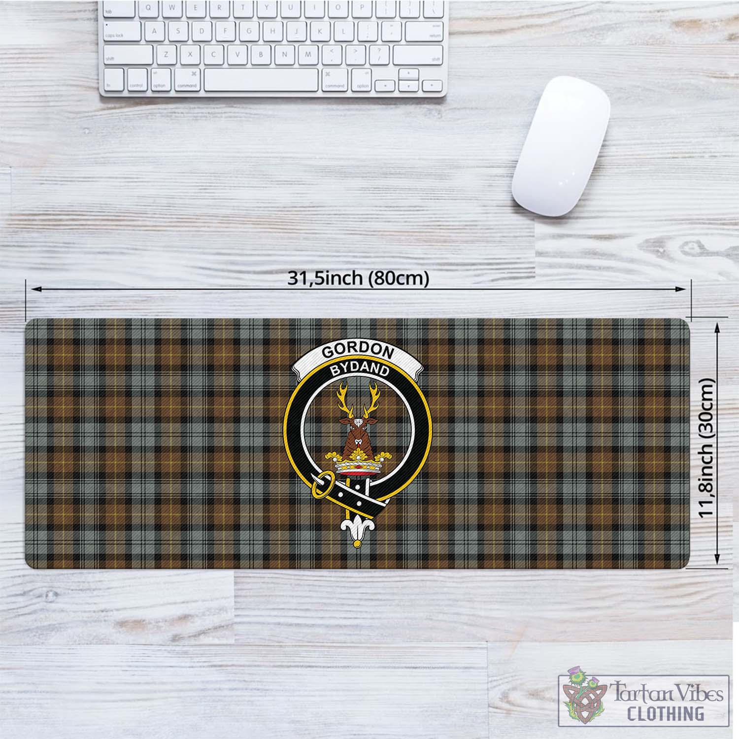 Tartan Vibes Clothing Gordon Weathered Tartan Mouse Pad with Family Crest