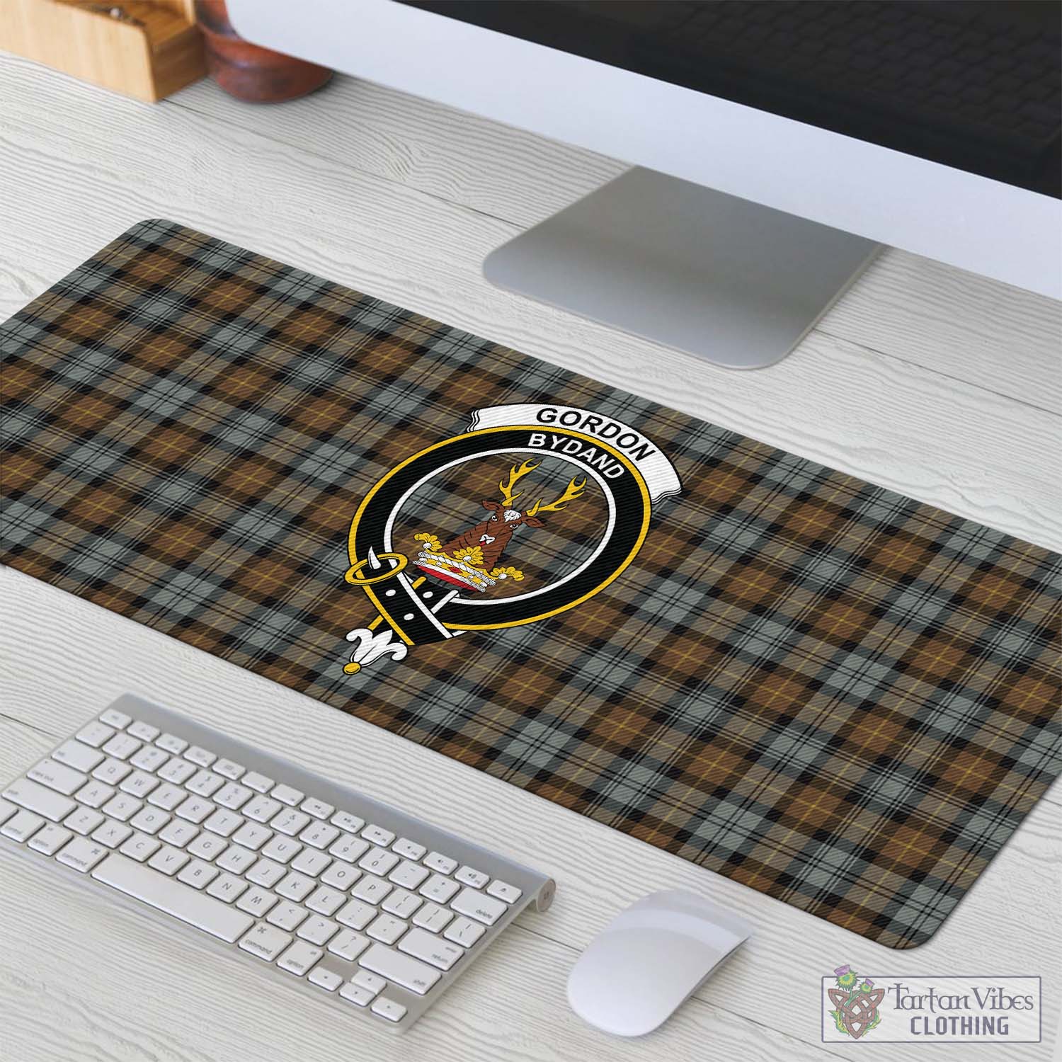 Tartan Vibes Clothing Gordon Weathered Tartan Mouse Pad with Family Crest