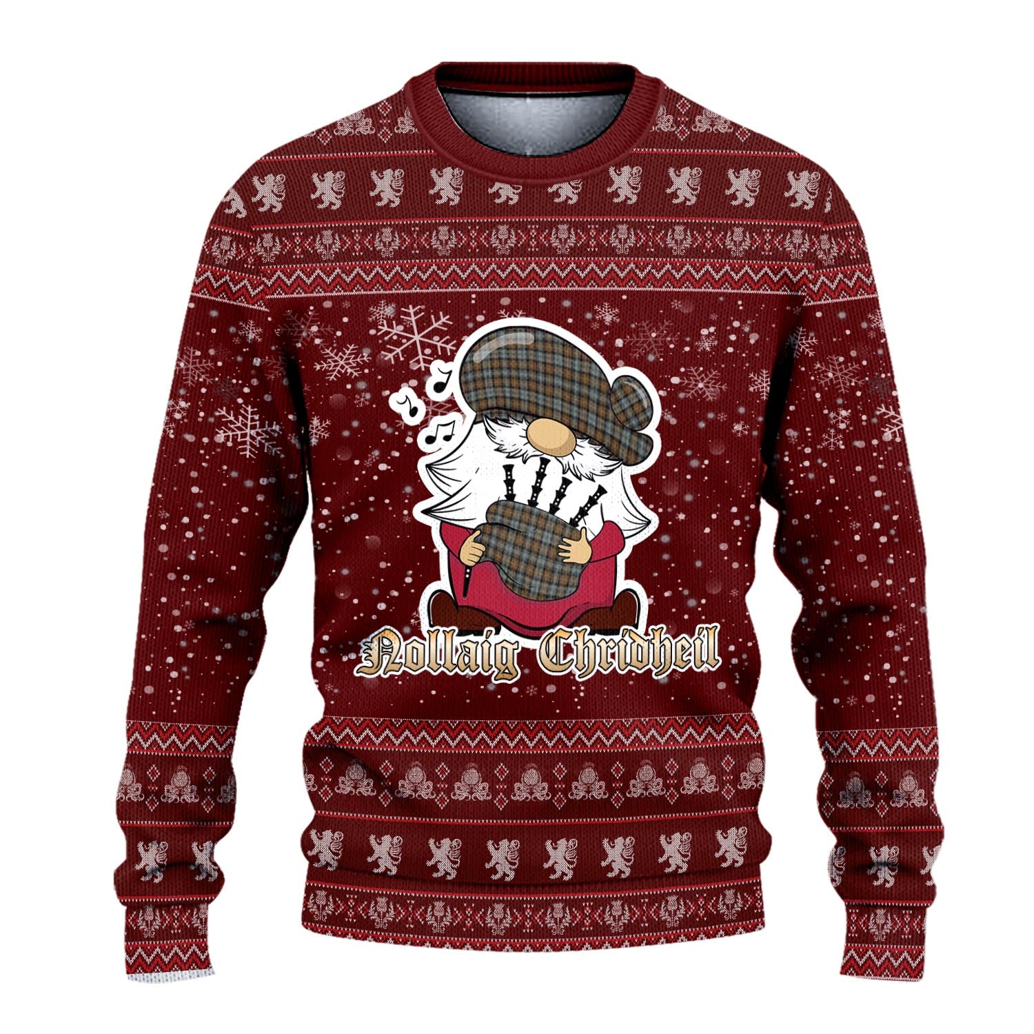 Gordon Weathered Clan Christmas Family Knitted Sweater with Funny Gnome Playing Bagpipes - Tartanvibesclothing