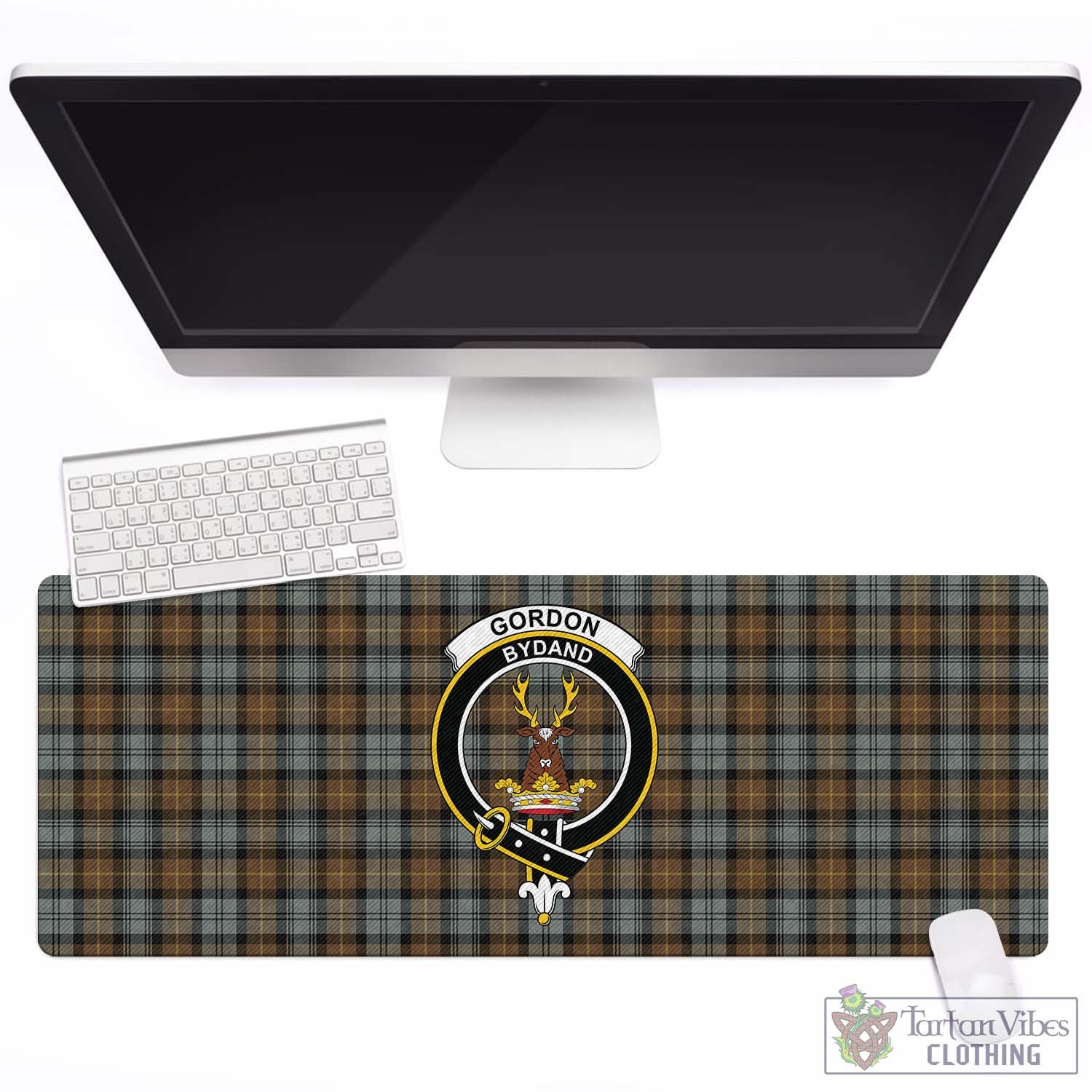 Tartan Vibes Clothing Gordon Weathered Tartan Mouse Pad with Family Crest