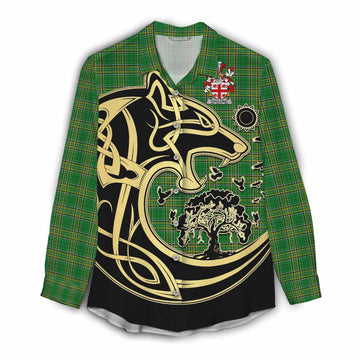 Goulding Irish Tartan Women's Casual Shirt with Coat of Arms Celtic Wolf Style Female - Tartan Vibes Clothing
