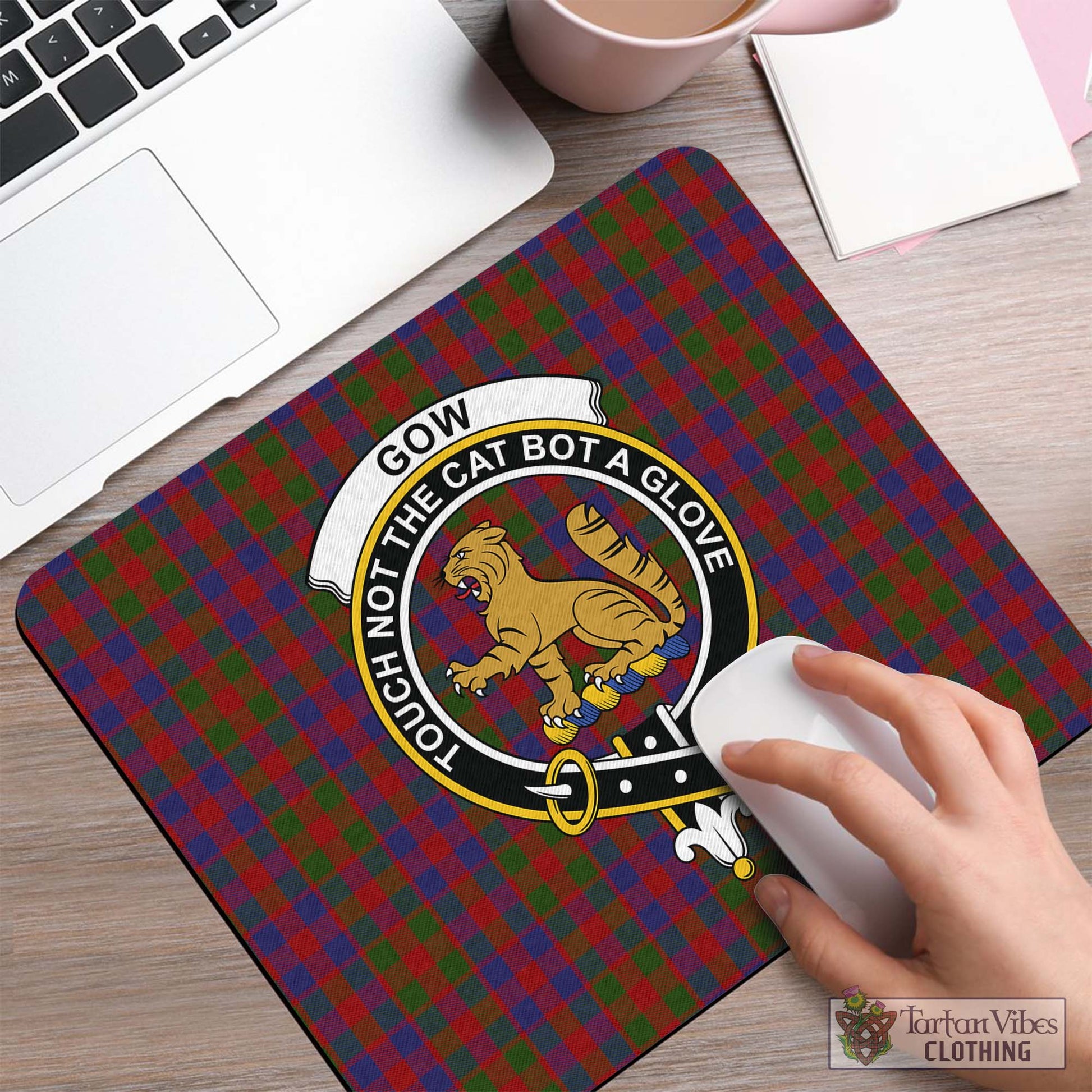 Tartan Vibes Clothing Gow Tartan Mouse Pad with Family Crest