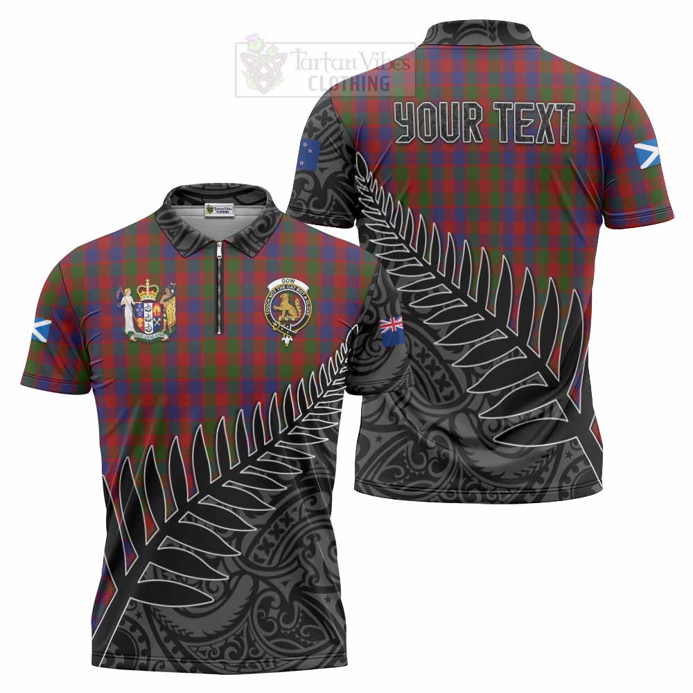 Tartan Vibes Clothing Gow Crest Tartan Zipper Polo Shirt with New Zealand Silver Fern Half Style