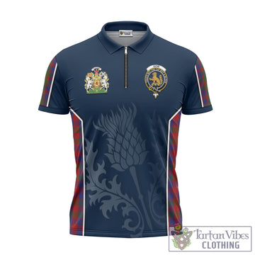 Gow Tartan Zipper Polo Shirt with Family Crest and Scottish Thistle Vibes Sport Style