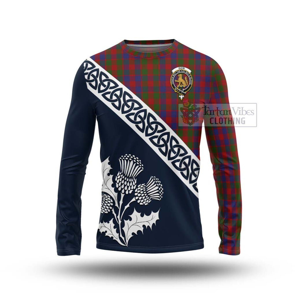 Gow Tartan Long Sleeve T-Shirt Featuring Thistle and Scotland Map Unisex - Tartan Vibes Clothing