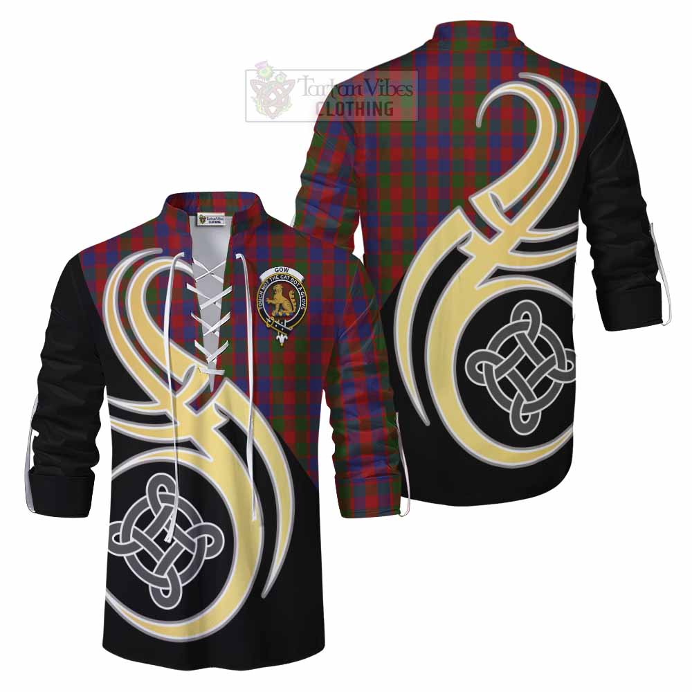 Tartan Vibes Clothing Gow Tartan Ghillie Kilt Shirt with Family Crest and Celtic Symbol Style