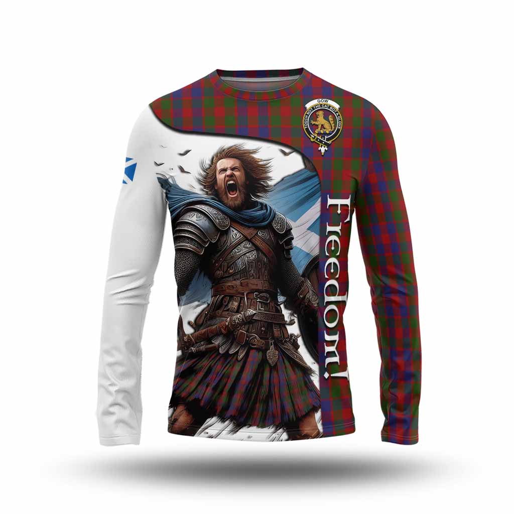 Tartan Vibes Clothing Gow Crest Tartan Long Sleeve T-Shirt Inspired by the Freedom of Scottish Warrior