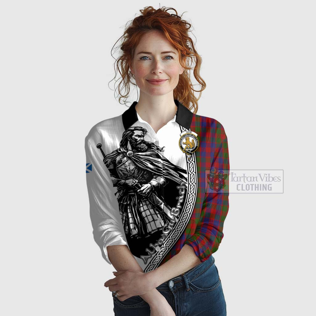 Tartan Vibes Clothing Gow Tartan Clan Crest Women's Casual Shirt with Highlander Warrior Celtic Style