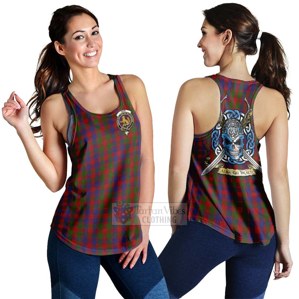 Tartan Vibes Clothing Gow Tartan Women's Racerback Tanks with Family Crest Celtic Skull Style