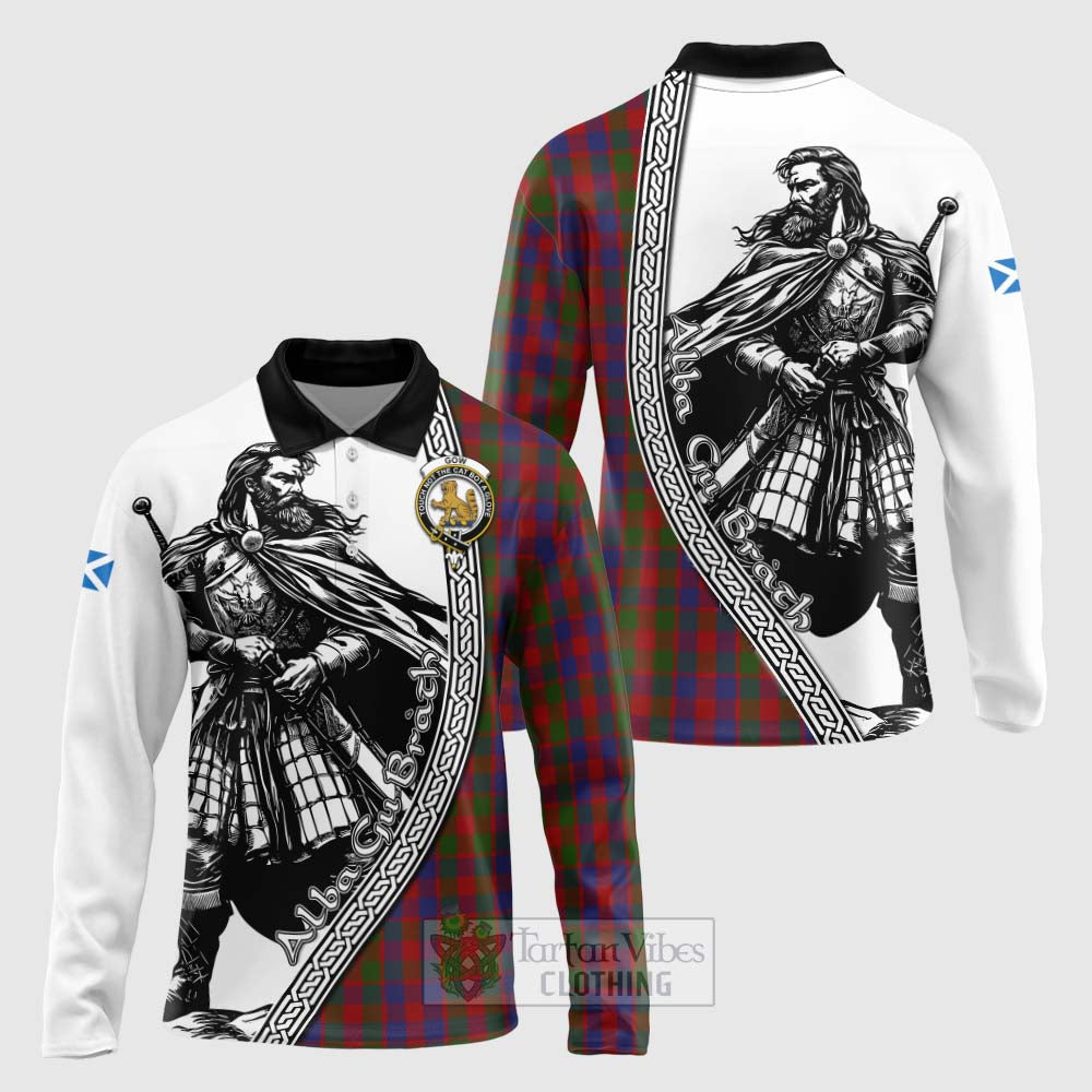 Tartan Vibes Clothing Gow Tartan Clan Crest Long Sleeve Polo Shirt with Highlander Warrior Celtic Style