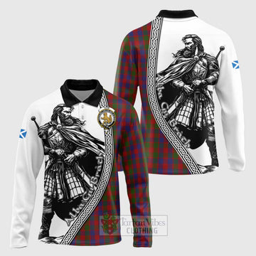 Gow Tartan Clan Crest Long Sleeve Polo Shirt with Highlander Warrior Celtic Style