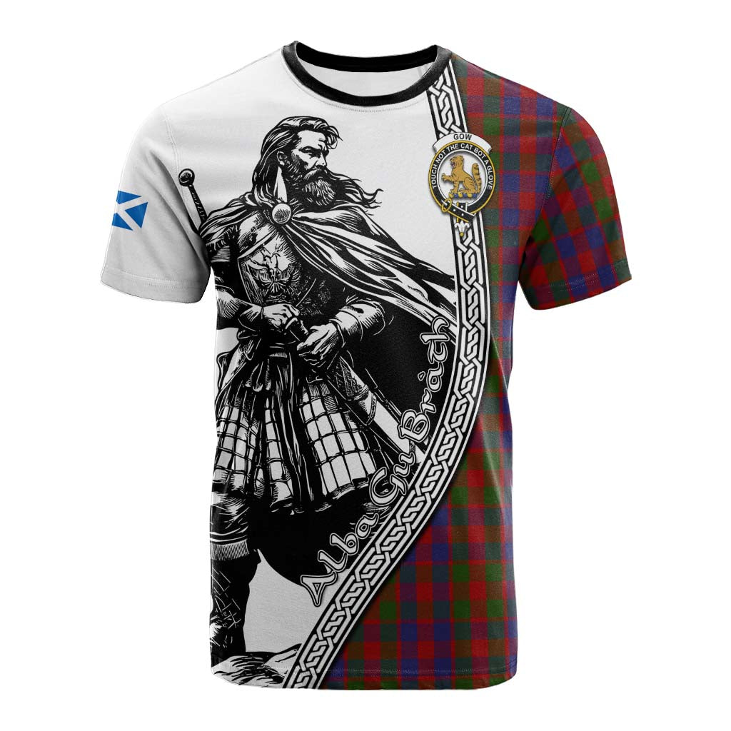 Gow Tartan Clan Crest Cotton T-shirt with Highlander Warrior Celtic Style