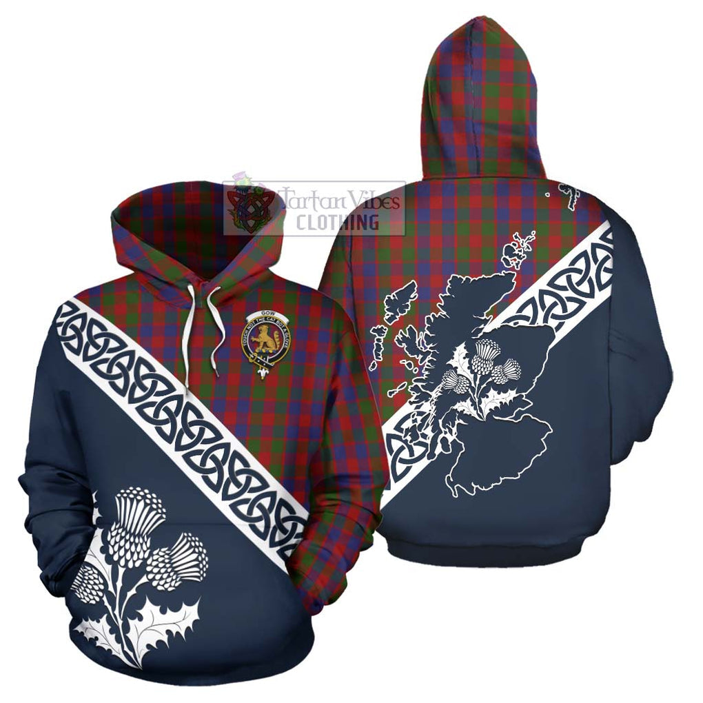 Tartan Vibes Clothing Gow Tartan Hoodie Featuring Thistle and Scotland Map