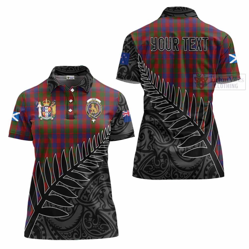 Tartan Vibes Clothing Gow Crest Tartan Women's Polo Shirt with New Zealand Silver Fern Half Style