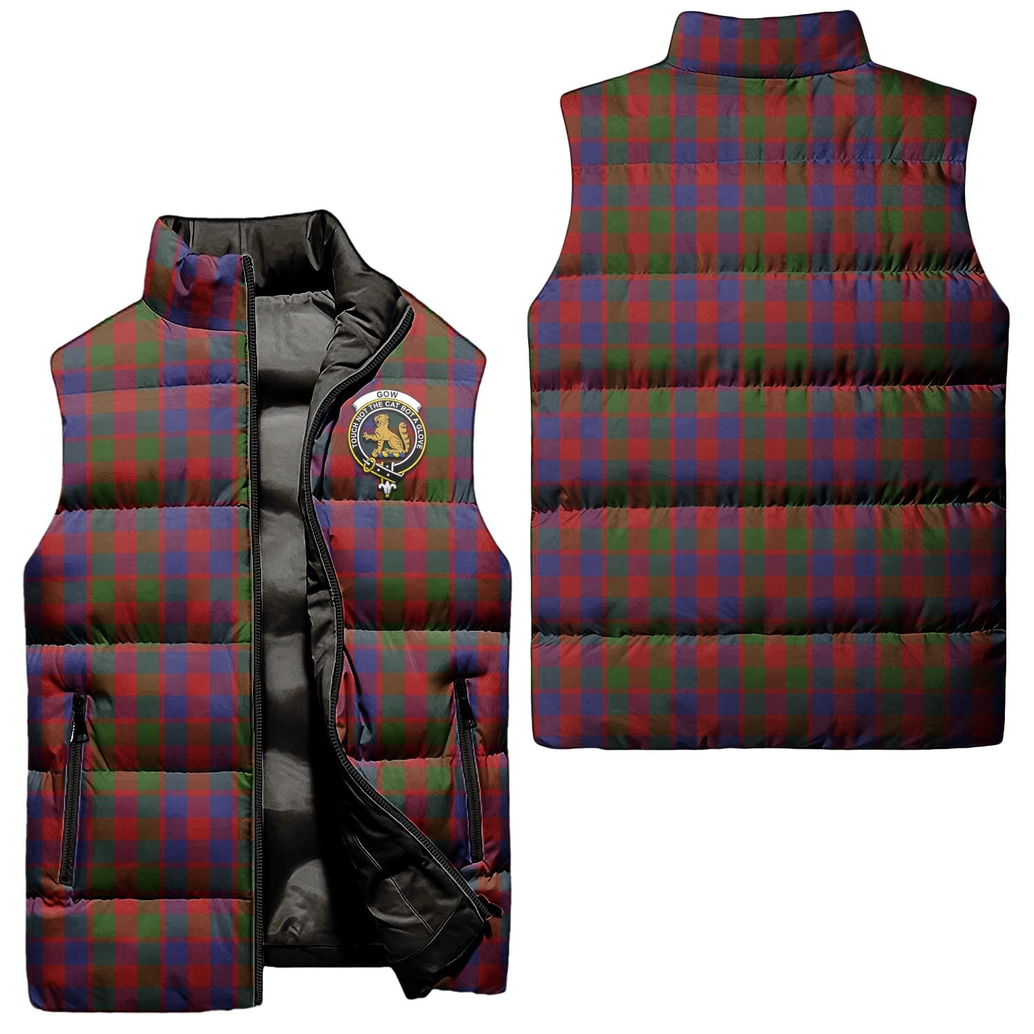 Gow Tartan Sleeveless Puffer Jacket with Family Crest Unisex - Tartanvibesclothing