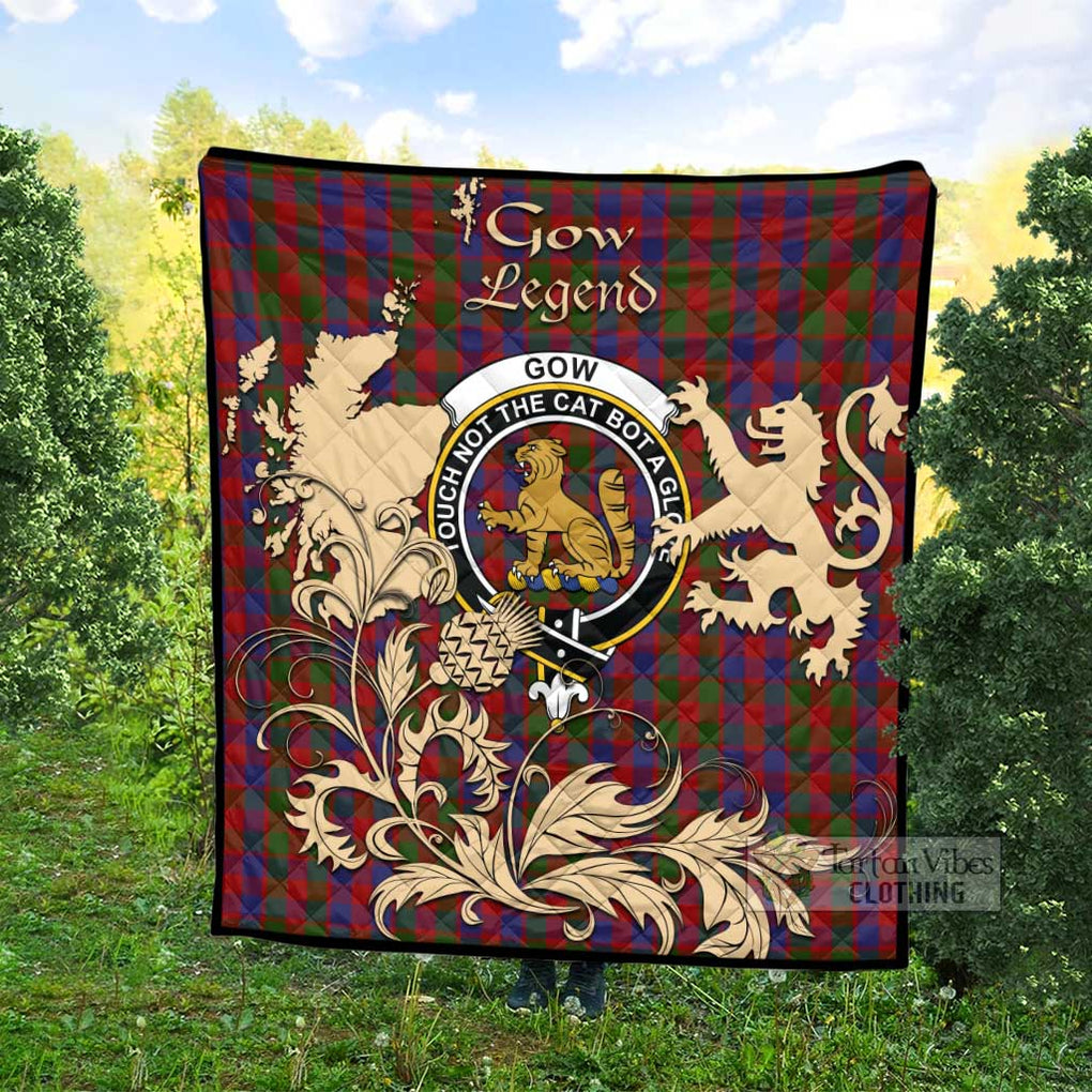 Gow Tartan Quilt with Family Crest and Scottish Symbol Style Super King Quilt 91" x 110" - Tartan Vibes Clothing